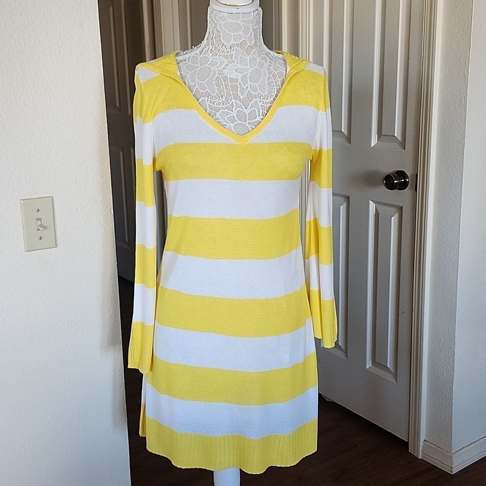 Alice + Olivia Silk Blend Resort Wear Hooded Striped Cover Up Dress Size Medium